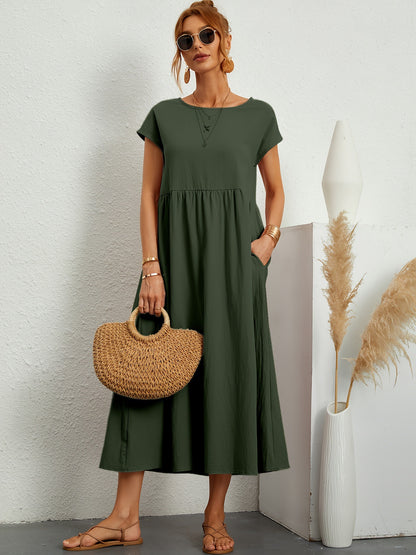 Robe Midi Fluide à Manches Courtes
