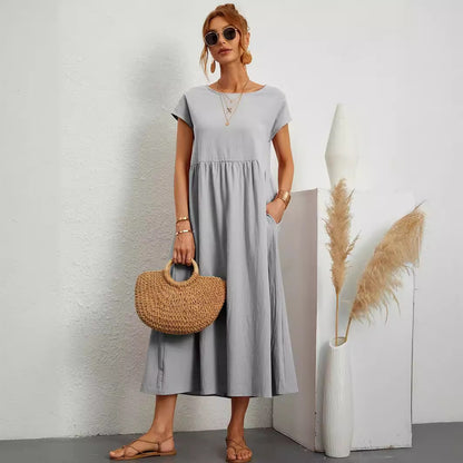 Robe Midi Fluide à Manches Courtes