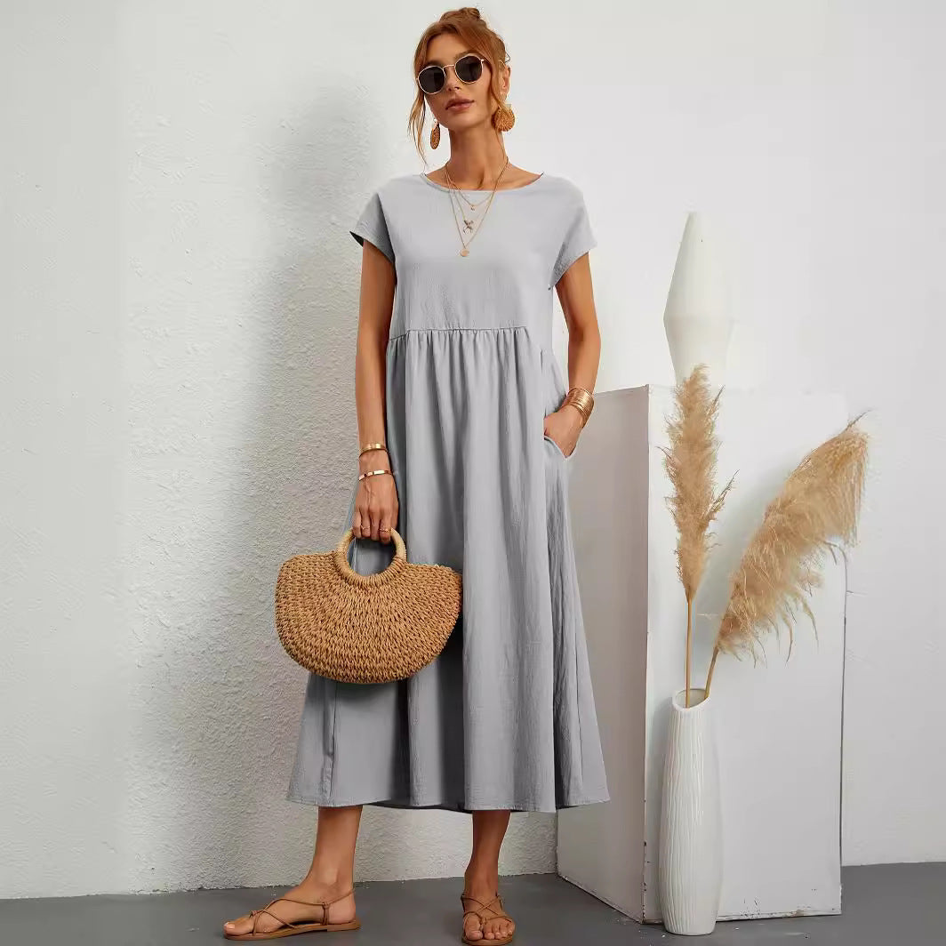 Robe Midi Fluide à Manches Courtes
