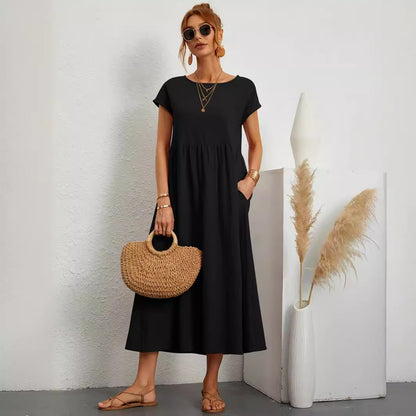 Robe Midi Fluide à Manches Courtes