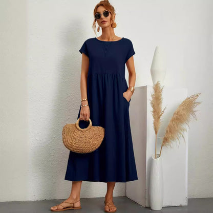 Robe Midi Fluide à Manches Courtes