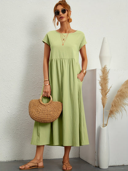 Robe Midi Fluide à Manches Courtes