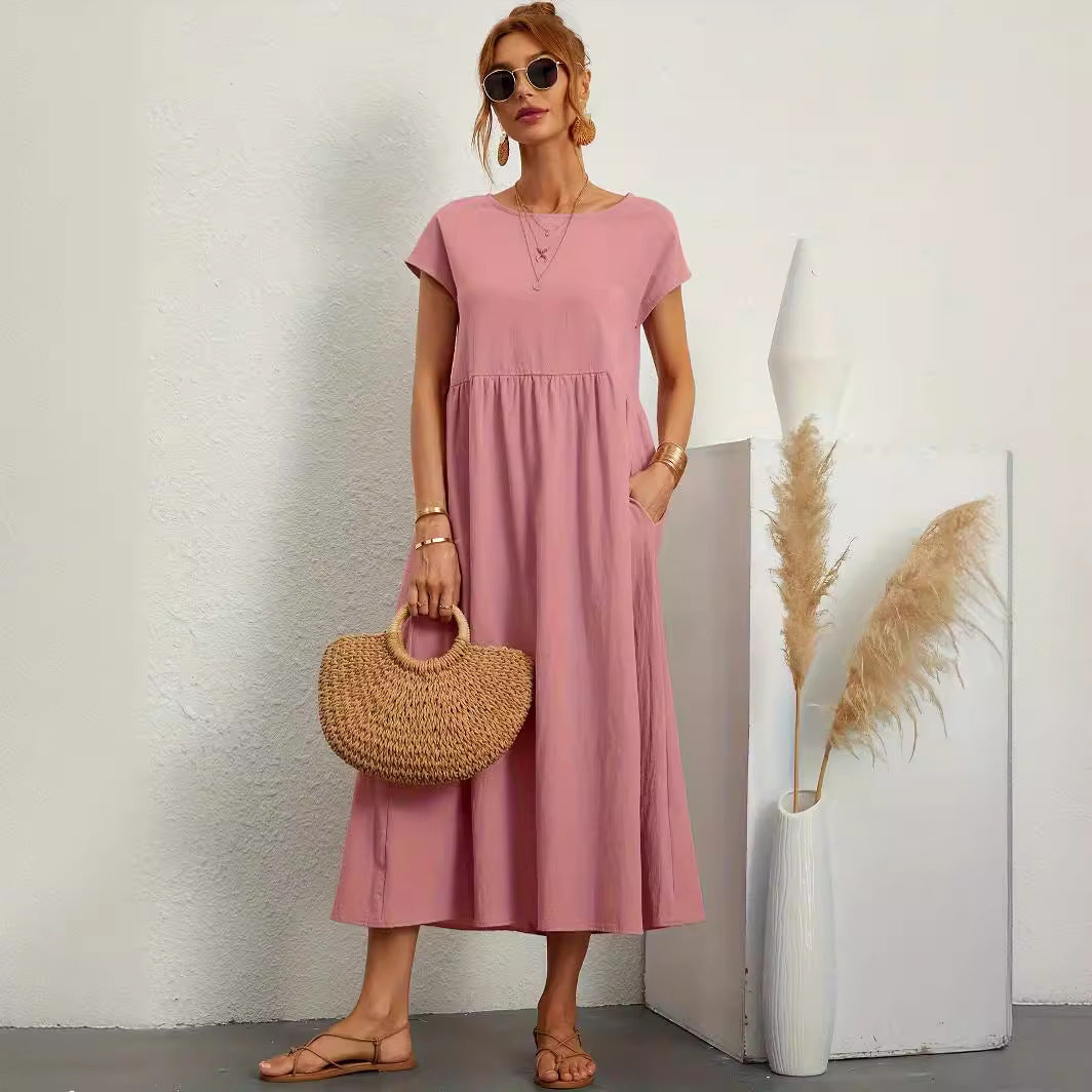 Robe Midi Fluide à Manches Courtes