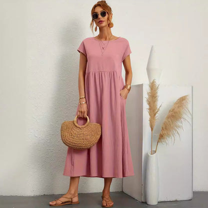 Robe Midi Fluide à Manches Courtes