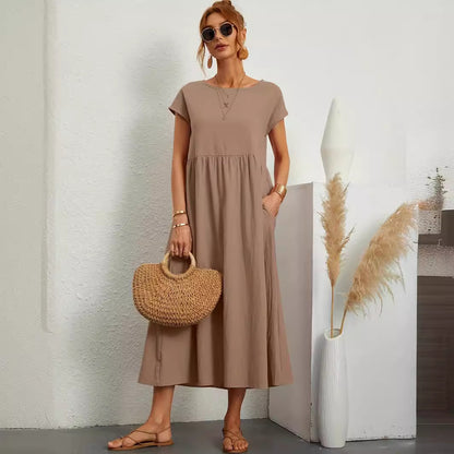 Robe Midi Fluide à Manches Courtes