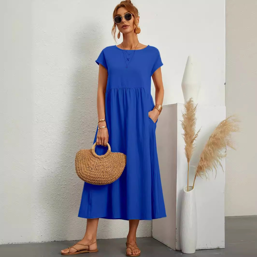 Robe Midi Fluide à Manches Courtes